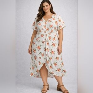 New Glory Plus Size Floral Tunic Top 2X White Button Front Boho